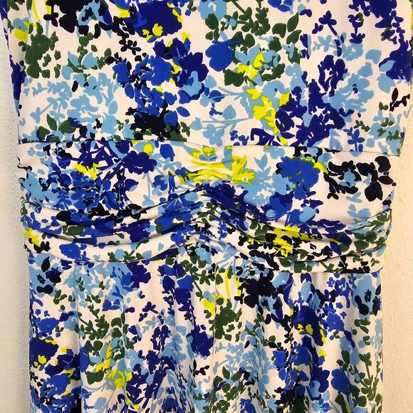 Travelsmith Dress Women's XS Blue Yellow Floral Faux Wrap Twist Waist Romantic - Picture 3 of 9